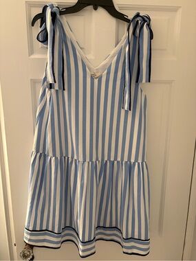 entro Blue and White Striped Tie-Shoulder Sundress